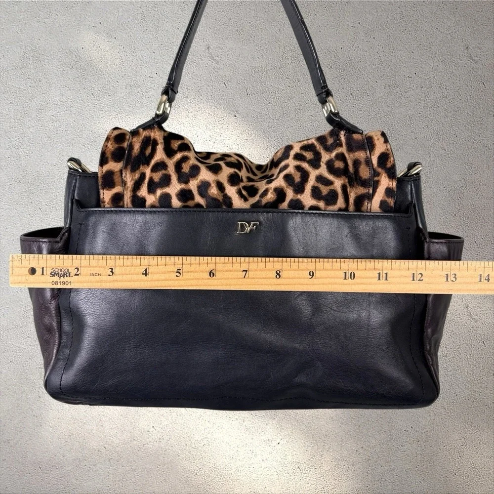 Diane von Furstenberg 440 Courier‎ Calf Hair Leopard Leather Hand Bag Purse Tote